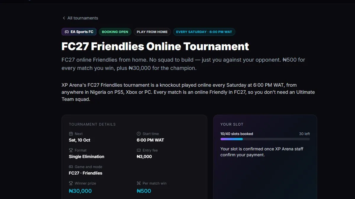 XP Arena FC27 Friendlies Online — 10 October 2026